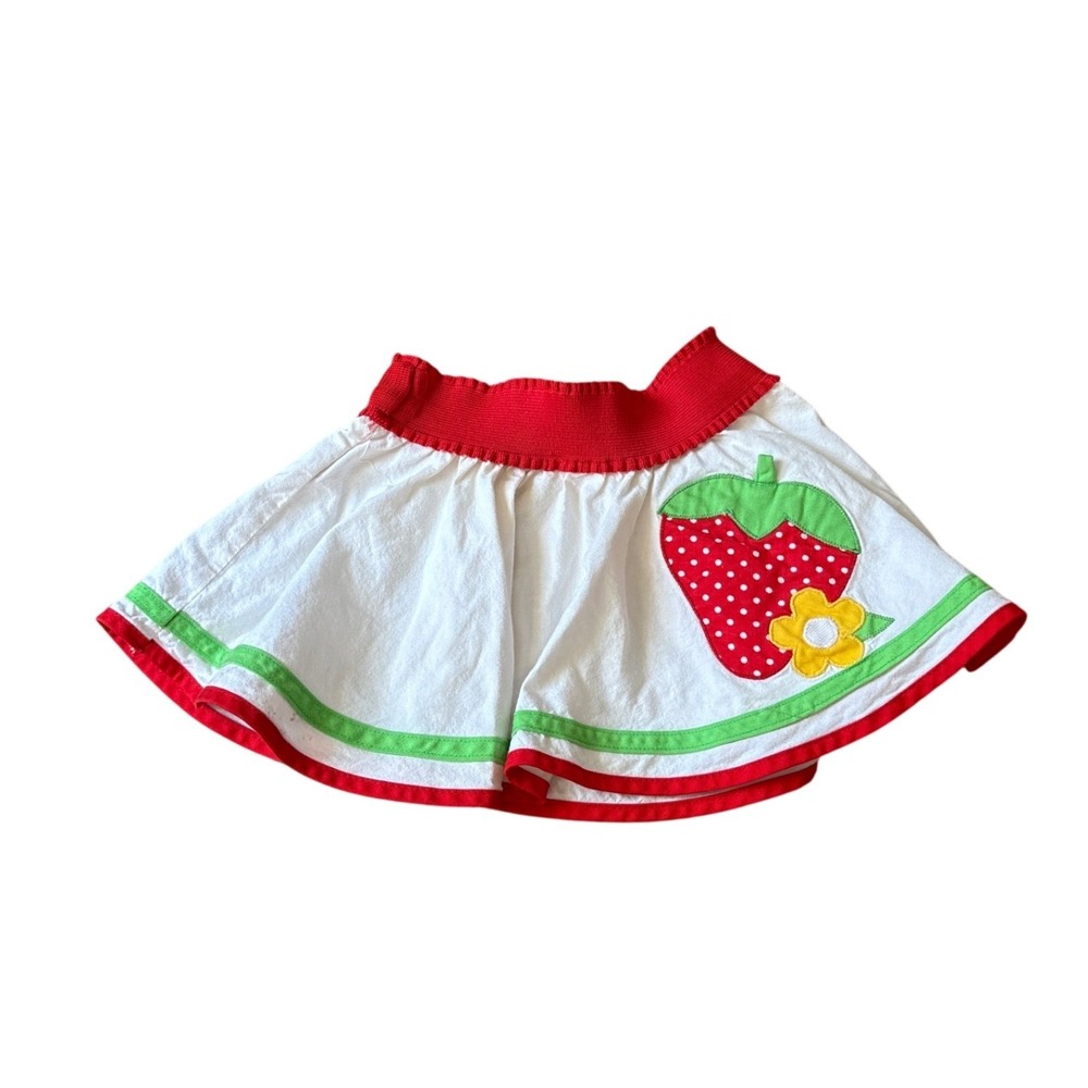 Handmade Strawberry Applique Skirt Kids White Red Green SIZE 18M